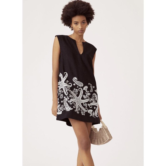 Maeve Dresses & Skirts - Maeve Embroidered Tunic Dress Size 2 Black White Shift Sleeveless